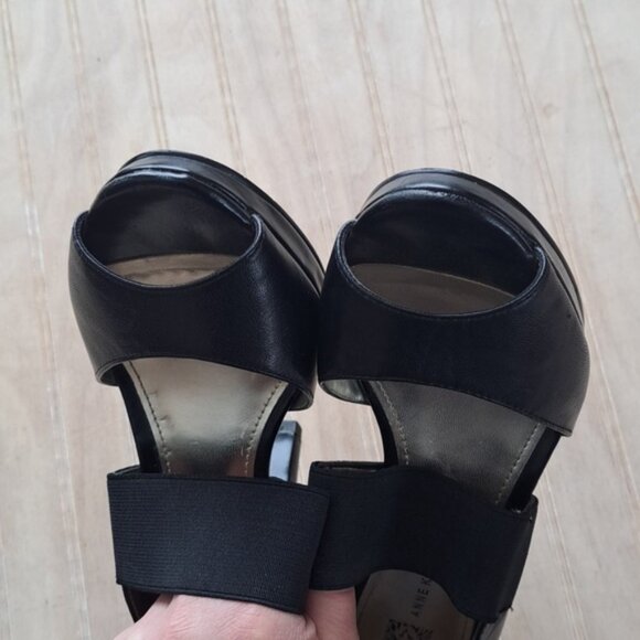 Anne Klein Akextany Leather Open Toe  Elastic Strap Heel Pumps Round Almond Toe - Picture 3 of 11